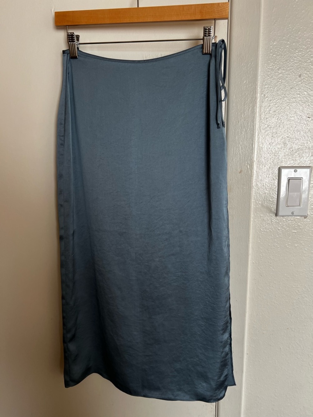 Wilfred Slate Blue Satin Midi Wrap Skirt